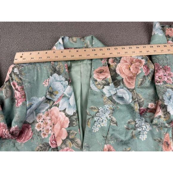 Alfred Dunner Women's 14 Floral Green Blazer Made In USA Pink Blue Roses - Picture 6 of 9